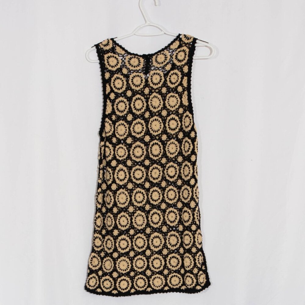 FREE PEOPLE Black & Beige Crochet Delilah Shift Dress Size M - Picture 8 of 14